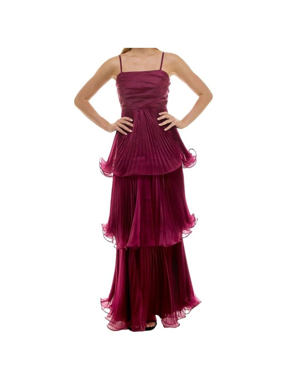 Taylor Square Neck TieredBeaujolias Maxi Dress in Burgundy Size 2